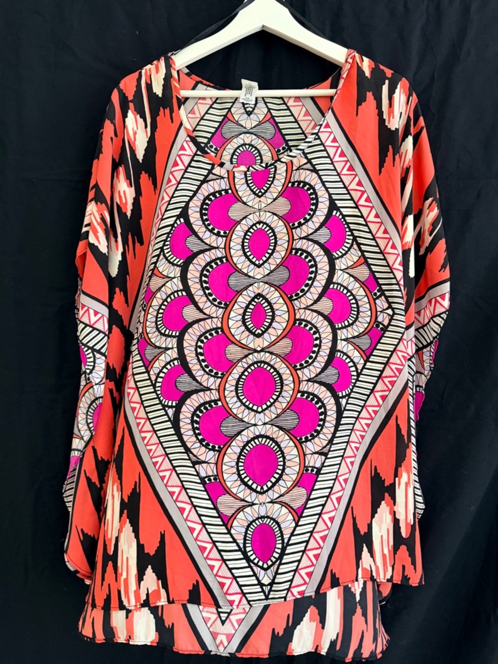 Pure Energy Coral and Hot Pink Geometric Tunic